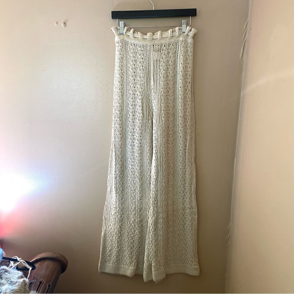 Tularosa Raimonda pants beige crochet knit wide leg bell bottoms flares NWT Sz S - Picture 8 of 13